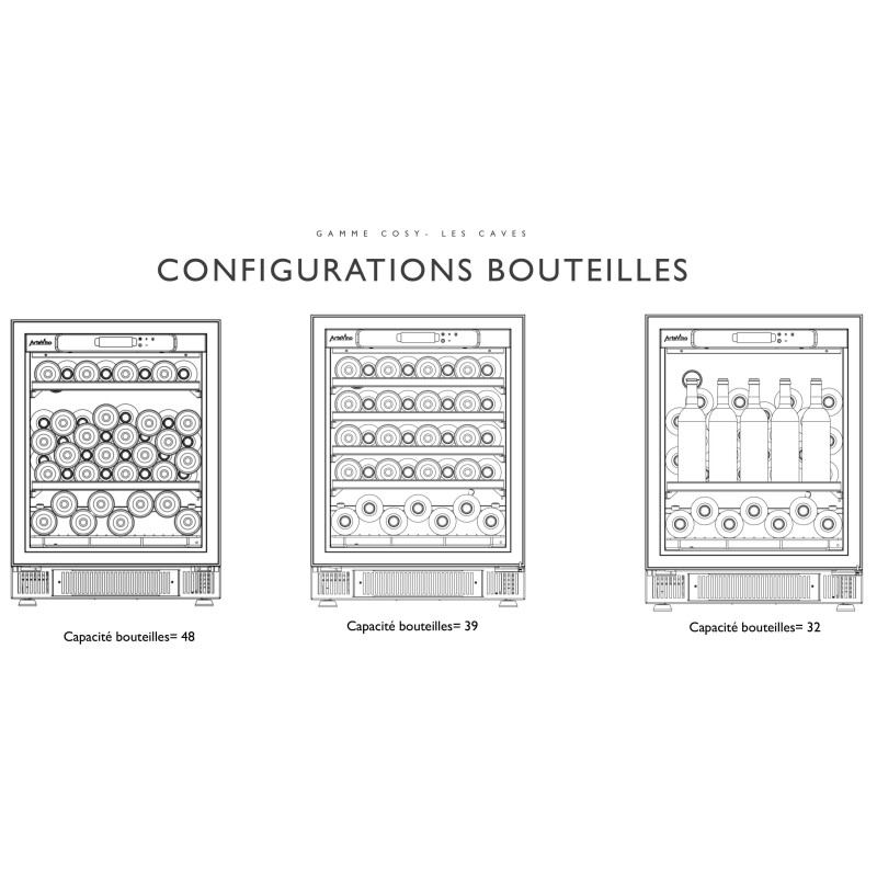 Armoire à vin encastrable multi-températures - 52 bouteilles - COSYPMT - 2 clayettes